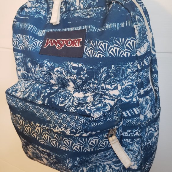 JANSPORT Backpack pattern blue white solid color back shoulder straps bags - Picture 7 of 14